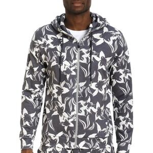 Robert Graham Gray Floral Hoodie Small Zip Up Sweatshirt Classic Fit Casual Luxe
